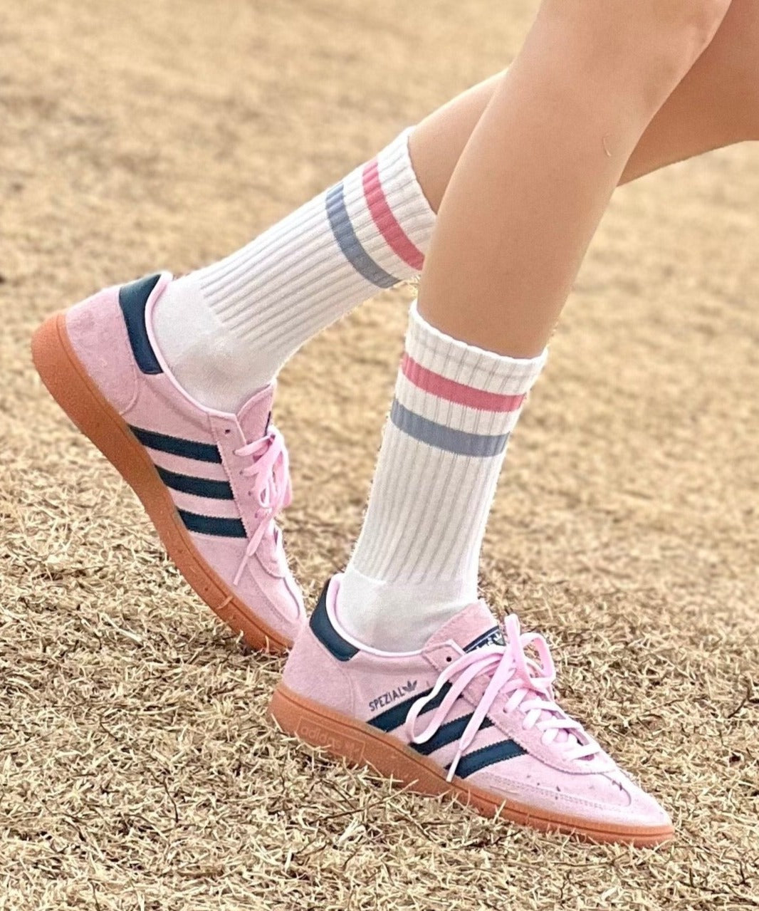 Women's Vintage Stripe Socks - Pink, Gray, & White