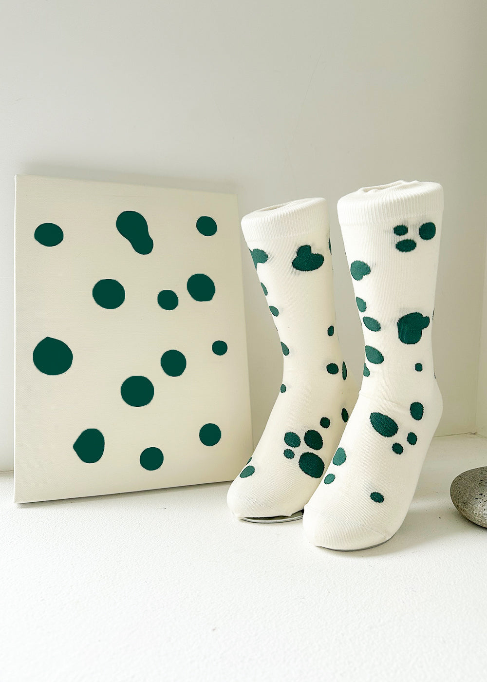 Women's Dalmatian Pattern Socks - Green & Ivory