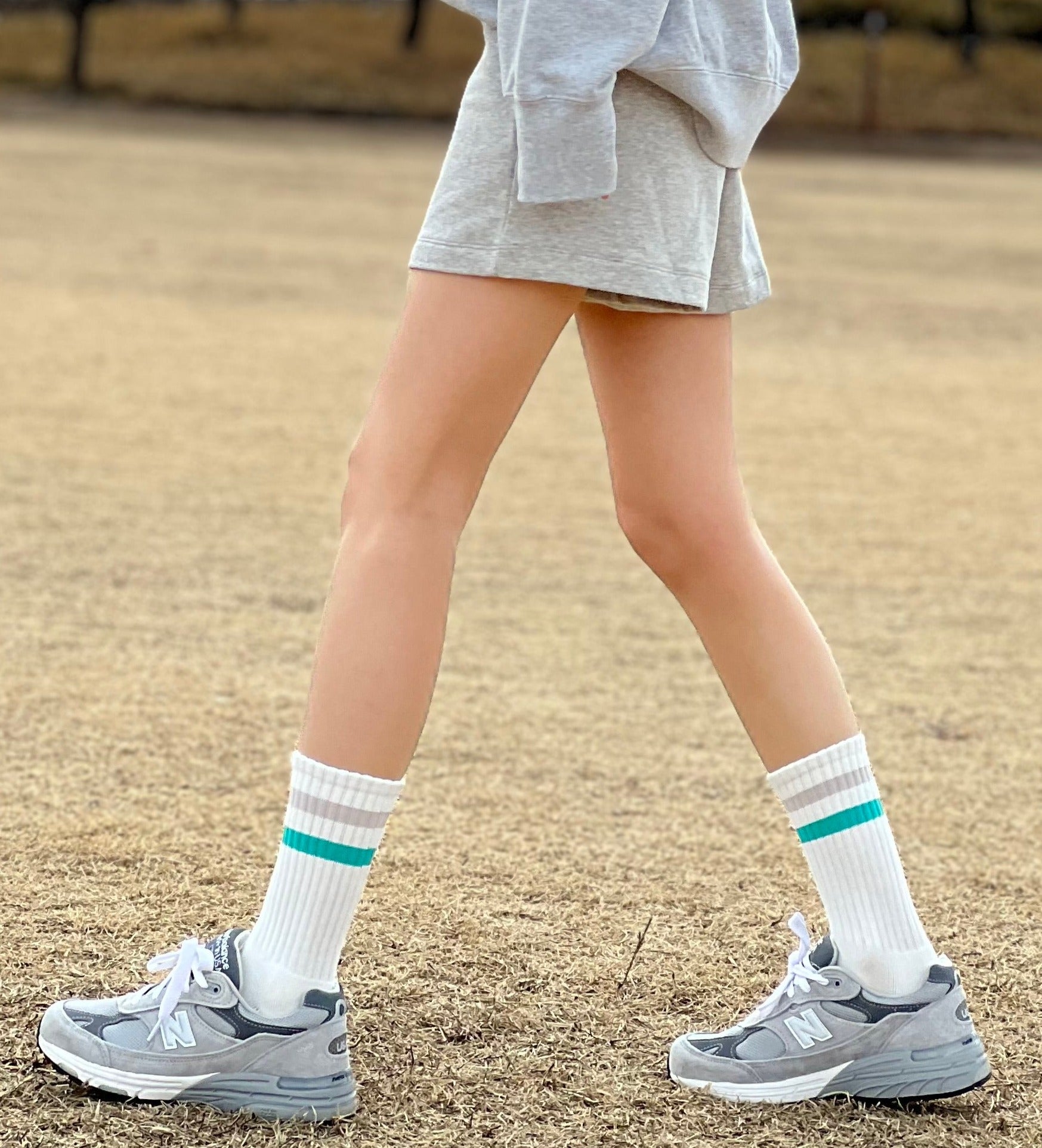 Women's Vintage Stripe Socks - Silver, Mint, & White