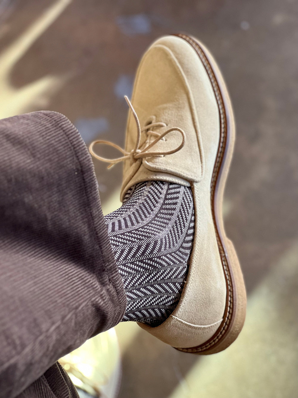 Men's Herringbone Socks - Brown & Beige