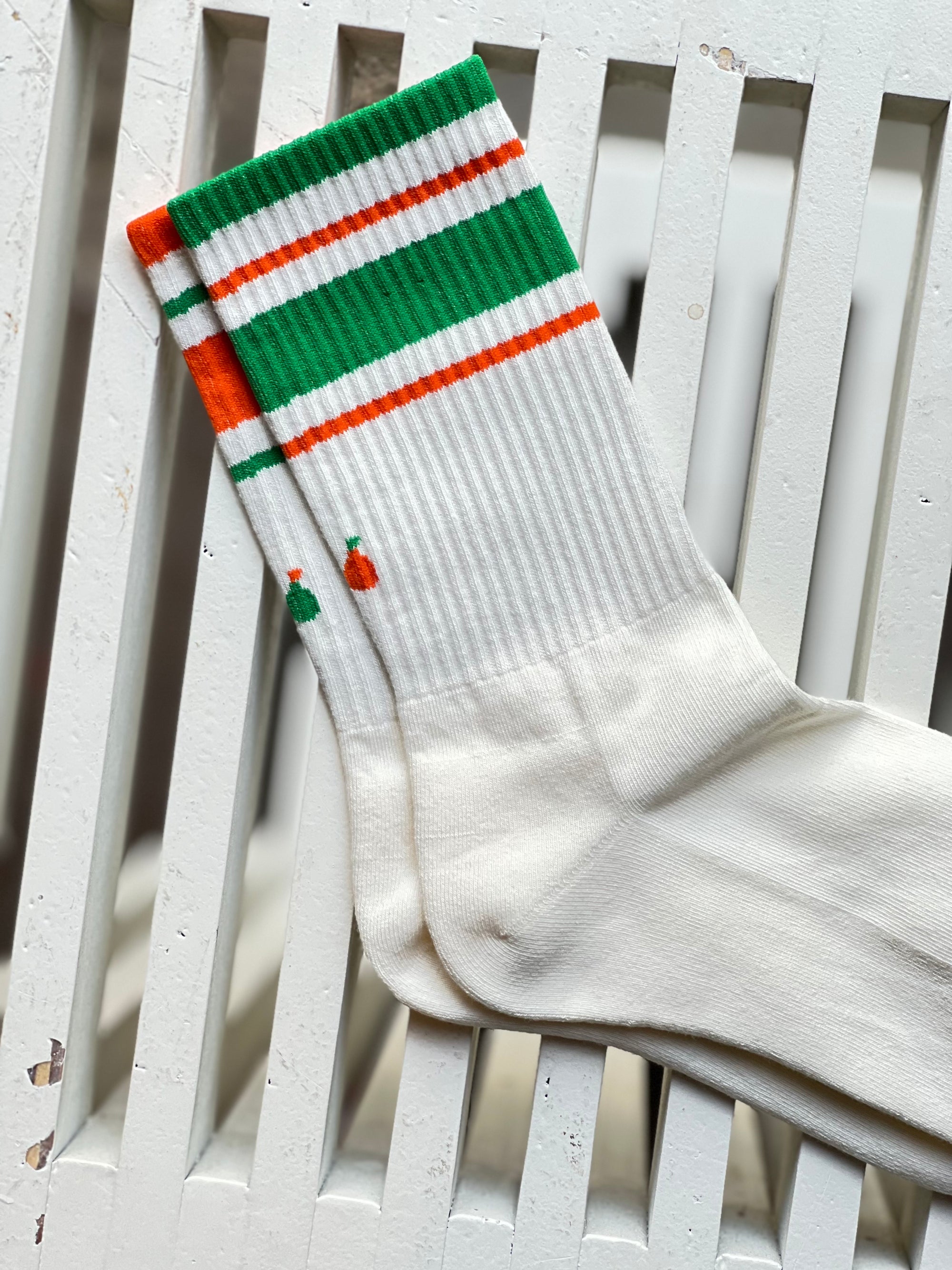 Women's Mismatched Vintage Stripe Socks - Green, Orange, & White