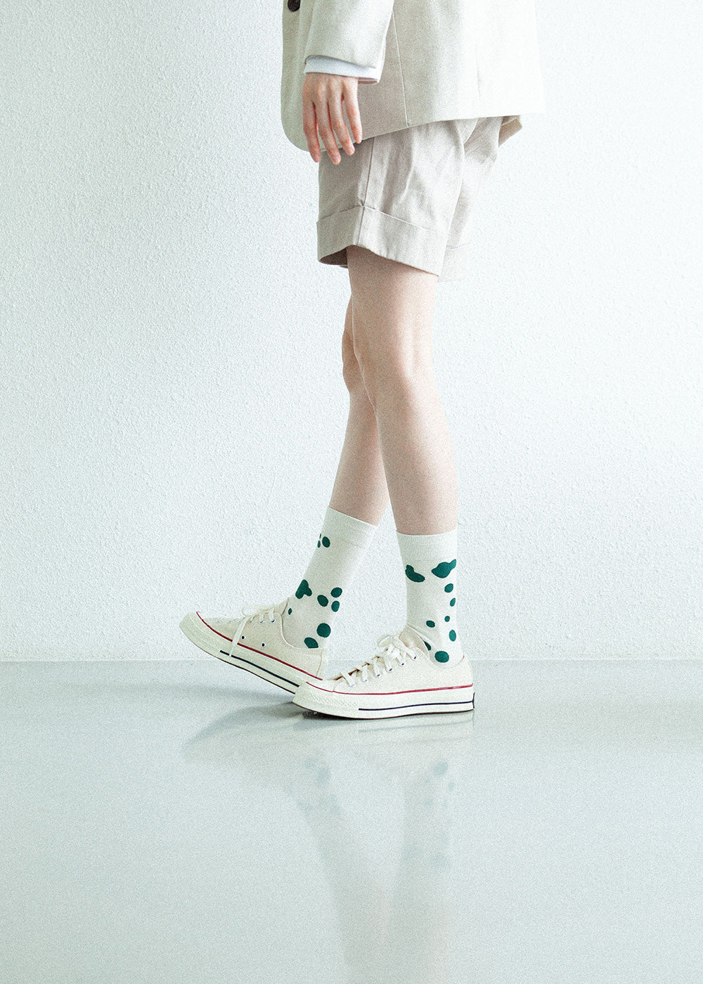 Women's Dalmatian Pattern Socks - Green & Ivory