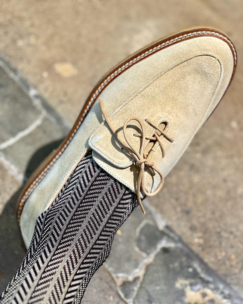 Men's Herringbone Socks - Brown & Beige