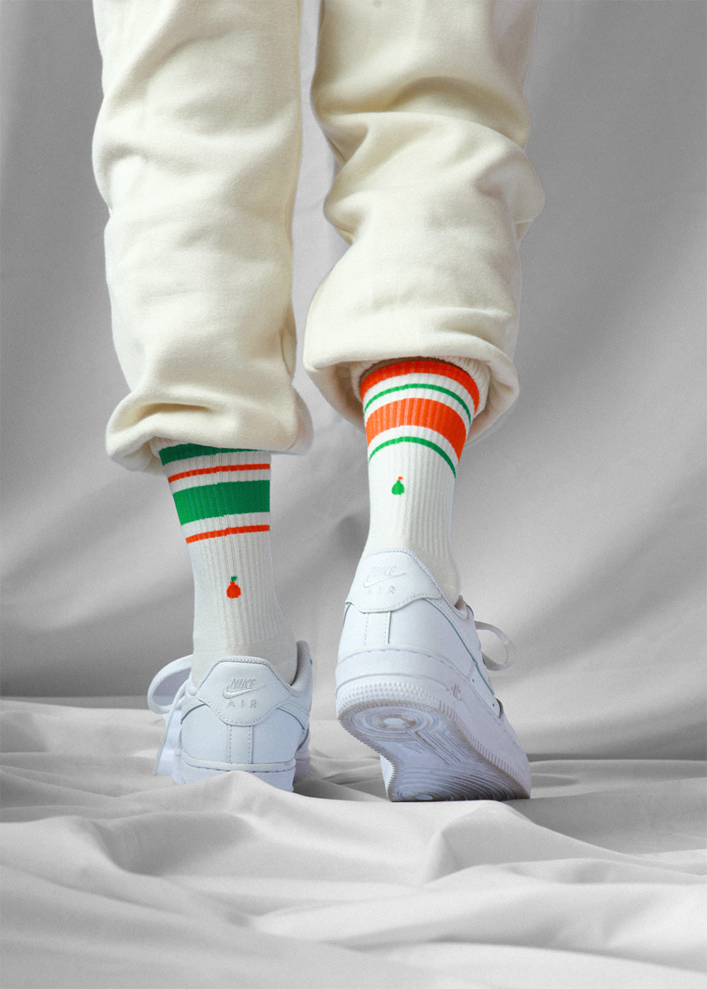 Women's Mismatched Vintage Stripe Socks - Green, Orange, & White