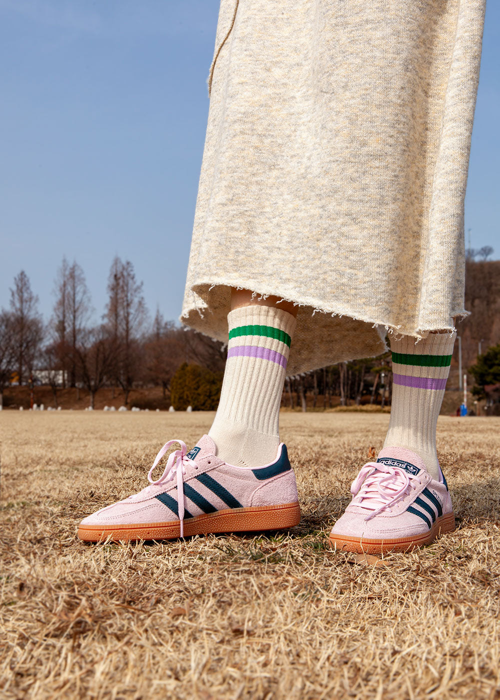 Women's Vintage Stripe Socks - Green, Purple, & Cream