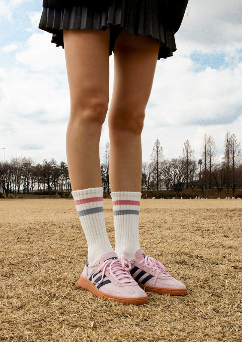 Women's Vintage Stripe Socks - Pink, Gray, & White