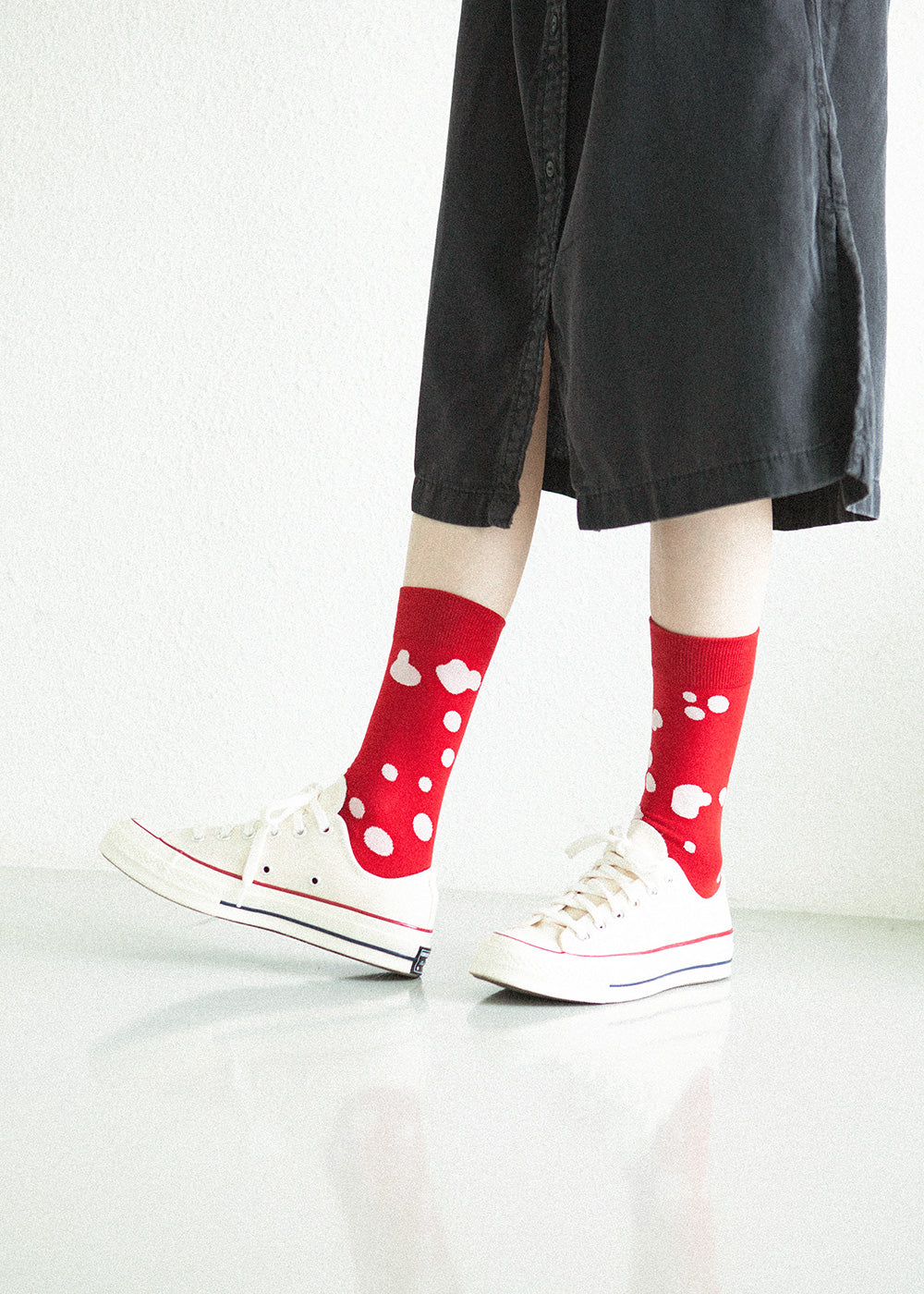 Women's Dalmatian Pattern Socks - Red & White