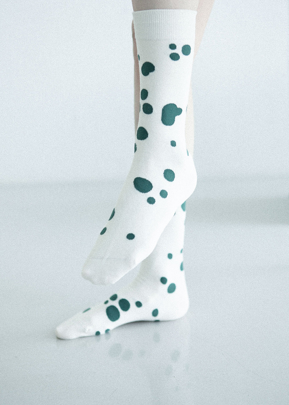 Women's Dalmatian Pattern Socks - Green & Ivory