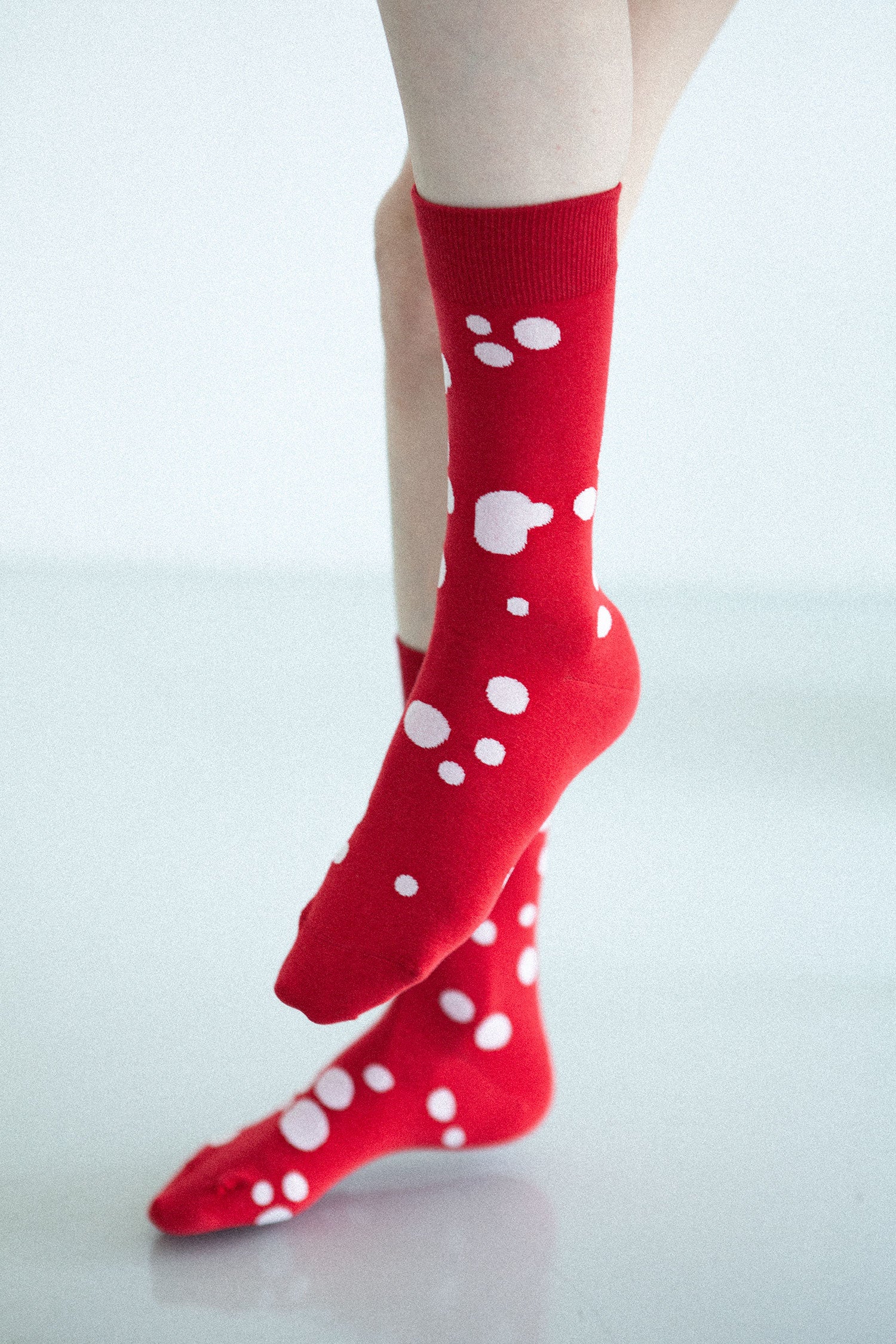 Women's Dalmatian Pattern Socks - Red & White