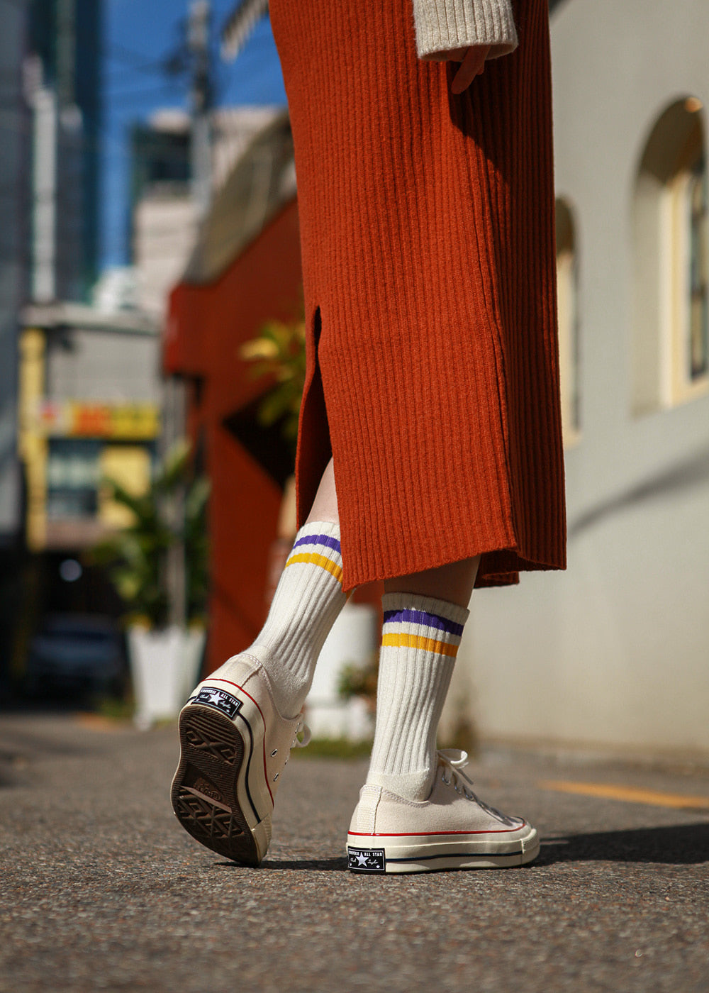 Women's Vintage Stripe Socks - Purple, Yellow, & White