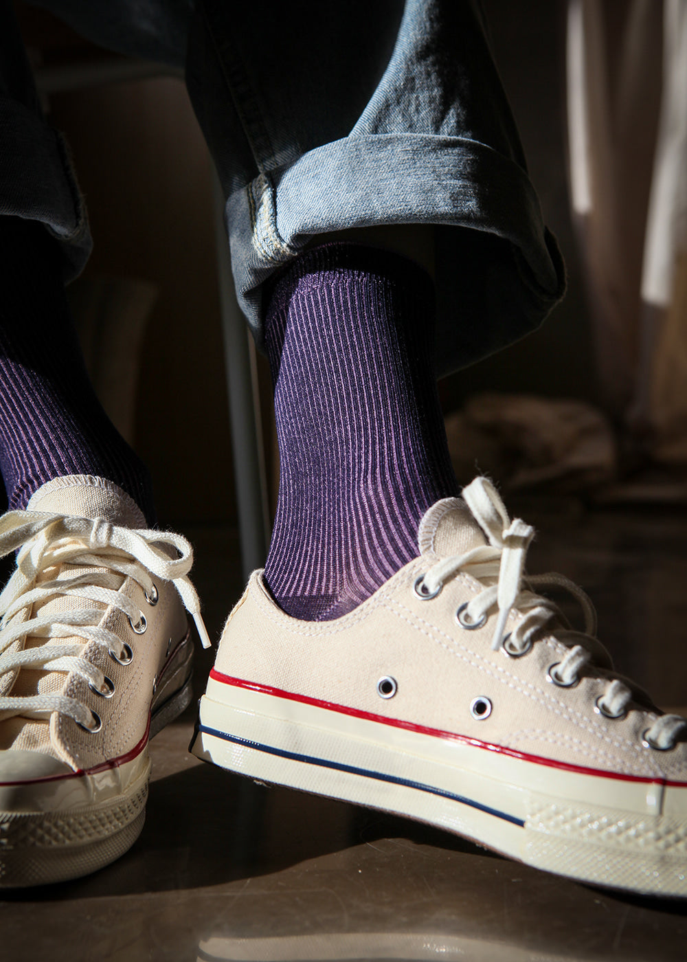 Women's Two-Tone Ribbed Socks - Purple & Navy