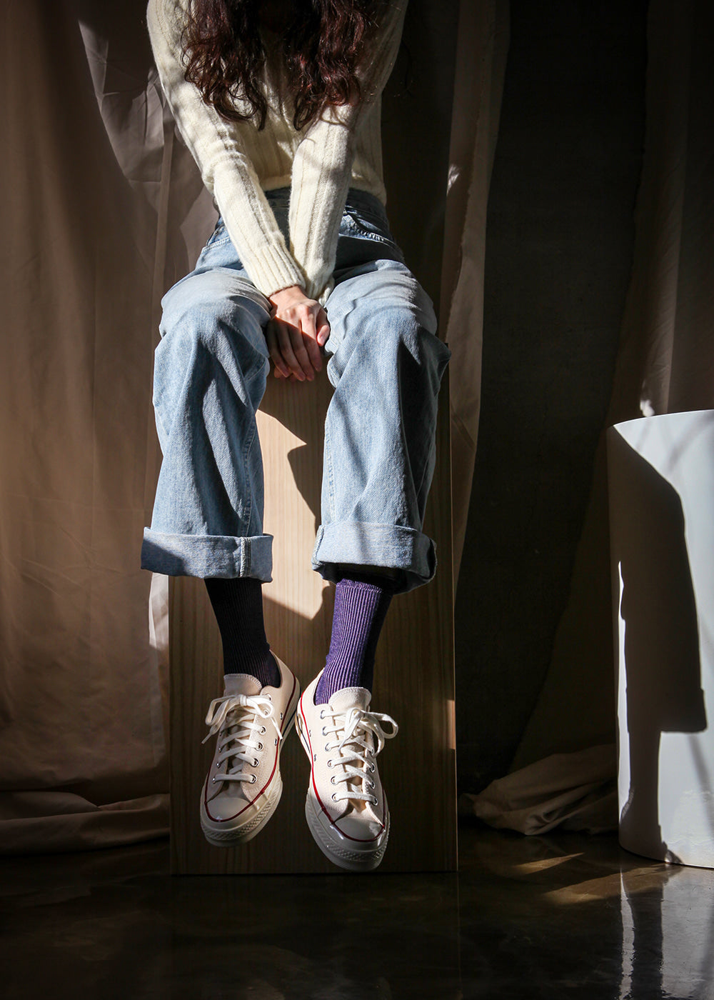 Women's Two-Tone Ribbed Socks - Purple & Navy
