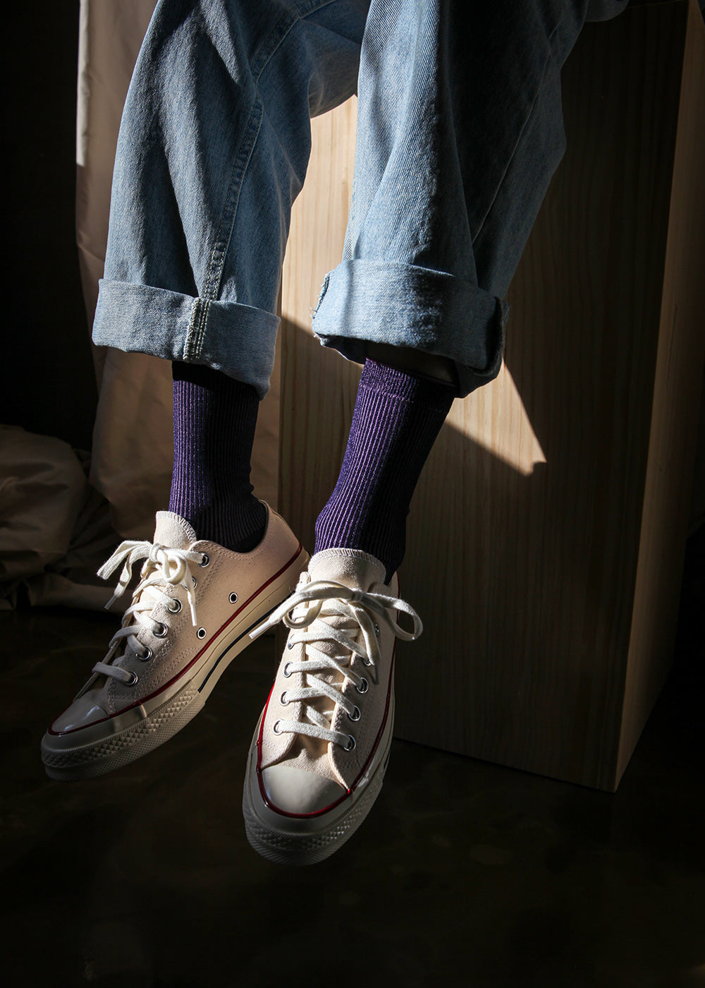 Women's Two-Tone Ribbed Socks - Purple & Navy