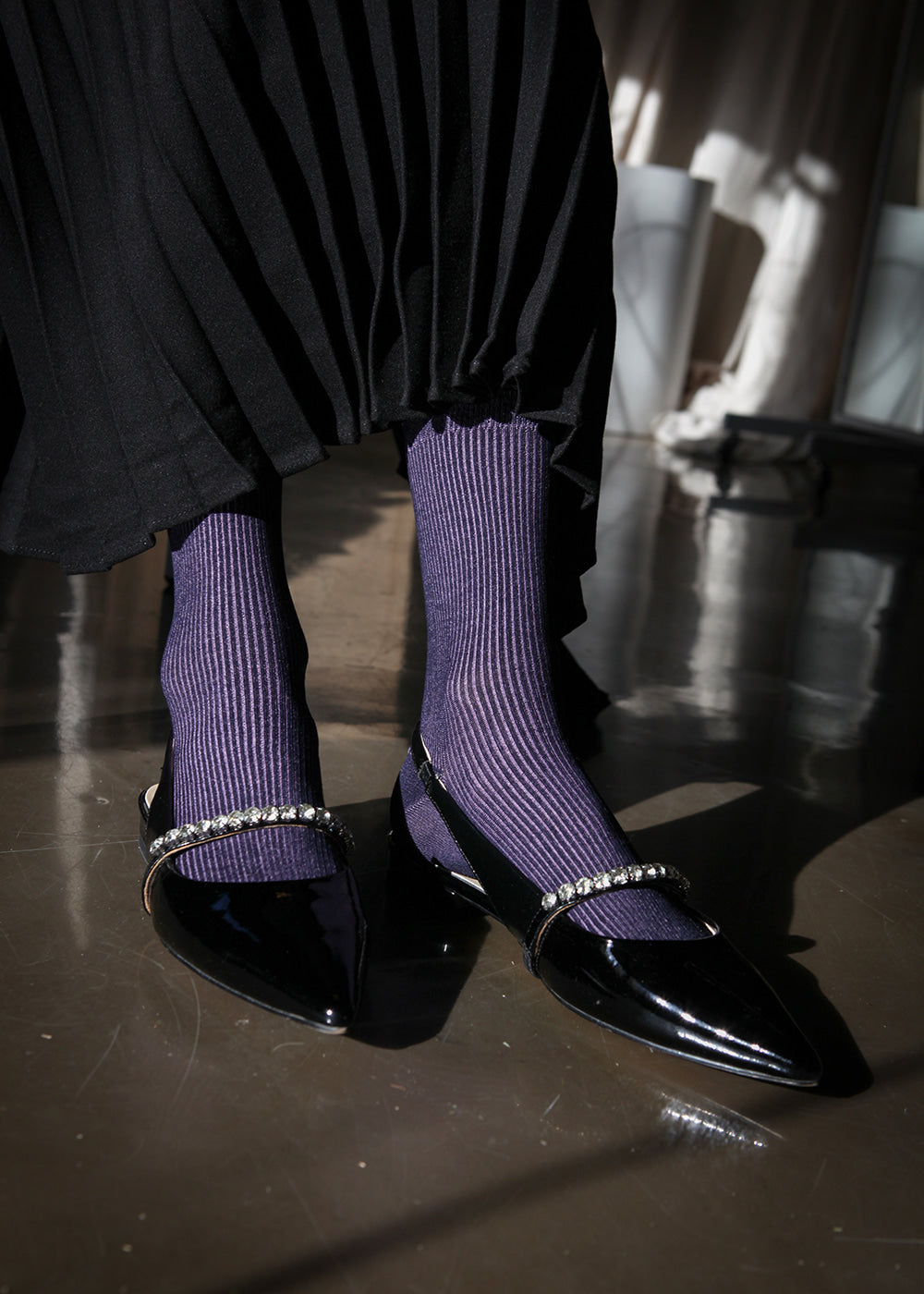 Women's Two-Tone Ribbed Socks - Purple & Navy
