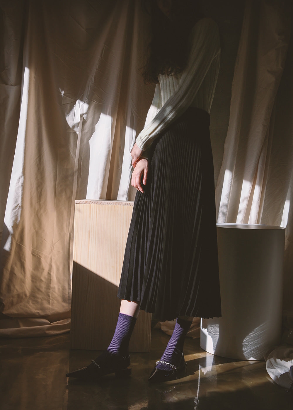 Women's Two-Tone Ribbed Socks - Purple & Navy