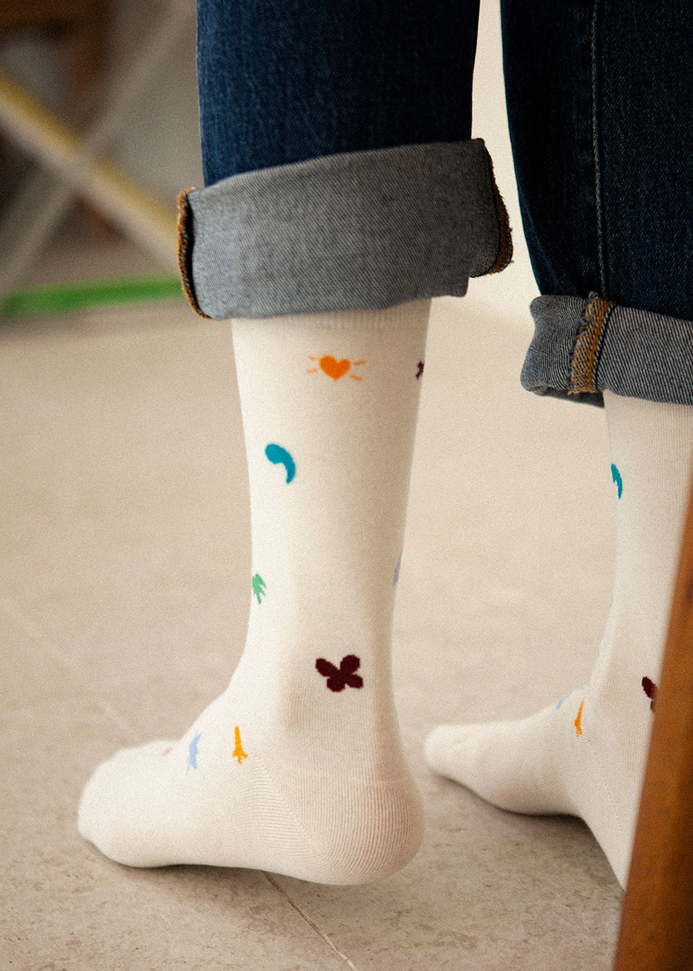 Women's Sketchbook Pattern Socks - White