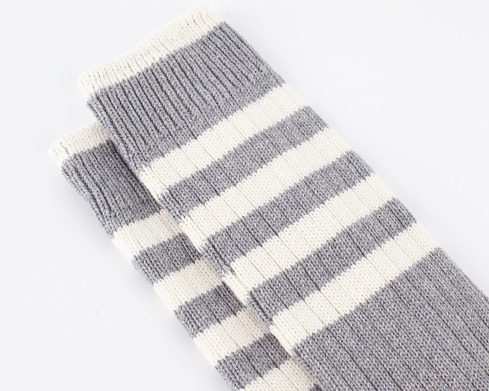 Men's Organic Cotton Striped Ribbed Socks - Melange Gray/Cream