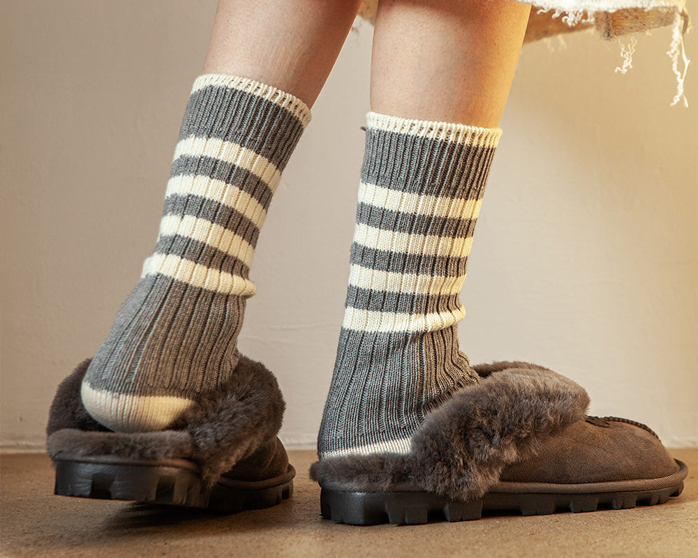 Women's Organic Cotton Striped Ribbed Socks - Melange Gray/Cream