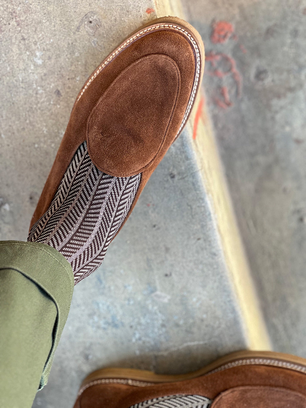 Men's Herringbone Socks - Brown & Beige