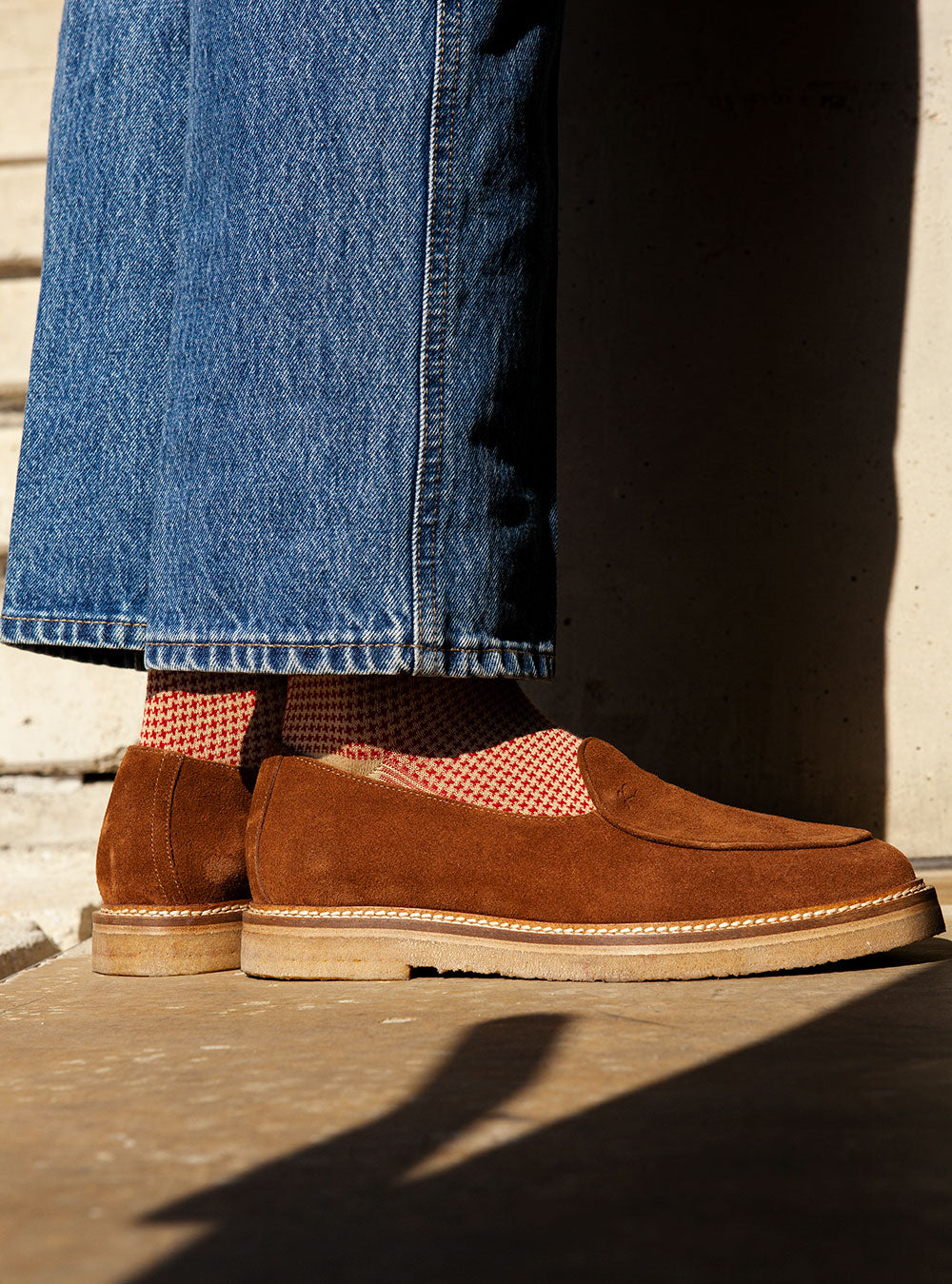 Men's Houndstooth Socks - Beige & Red