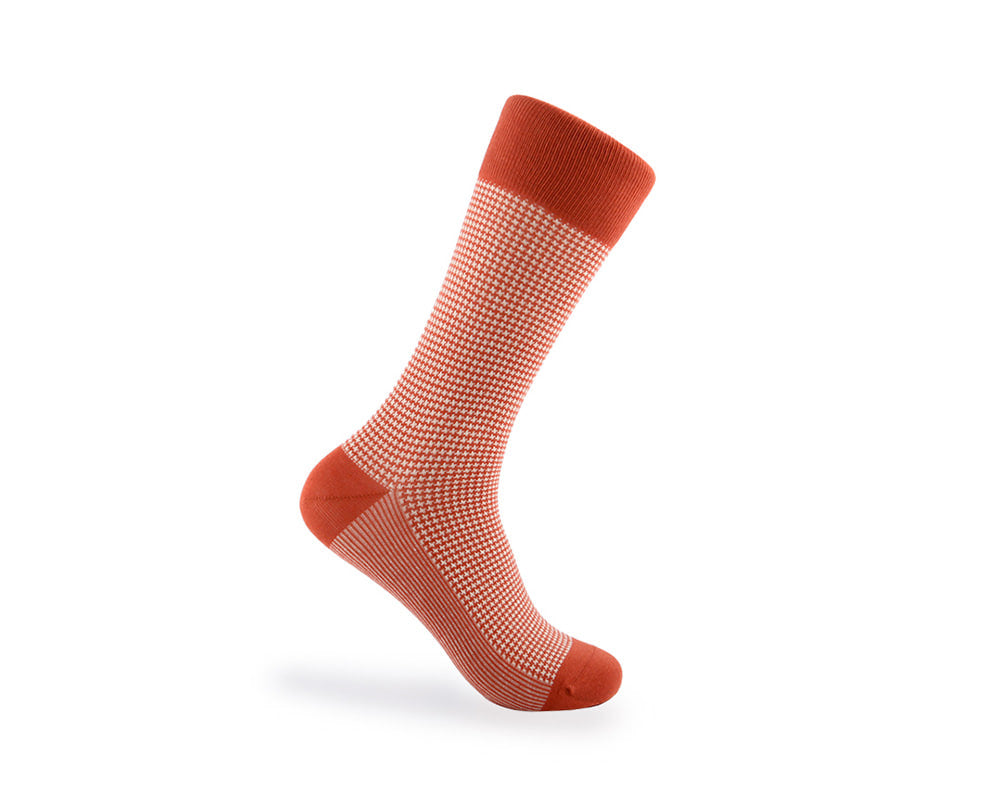 Men's Houndstooth Socks - Orange & Ivory