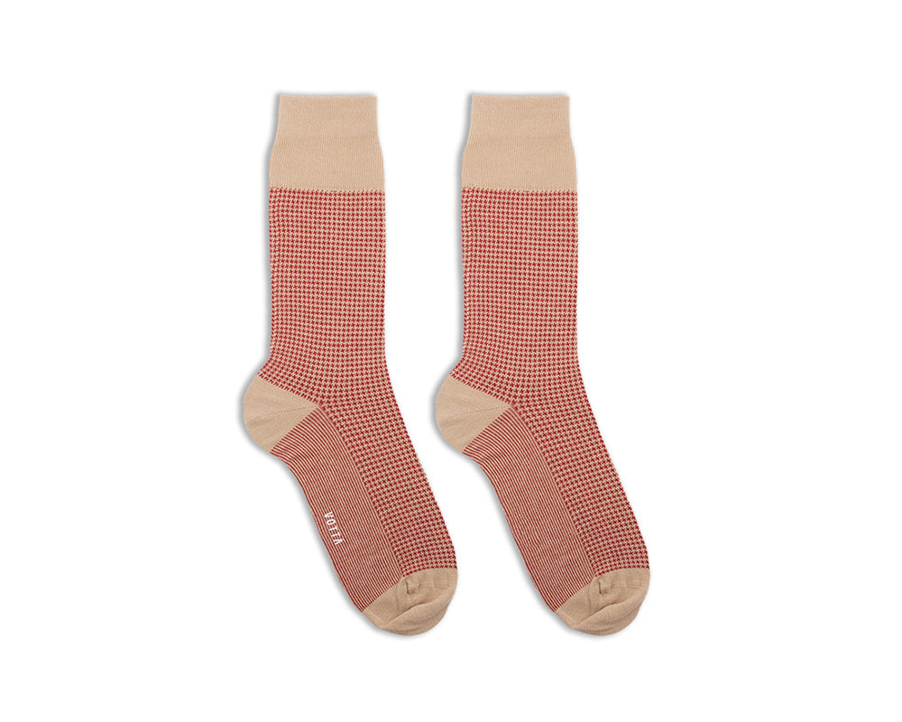 Men's Houndstooth Socks - Beige & Red