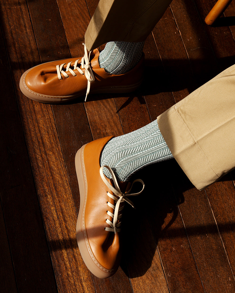 Men's Herringbone Socks - Ivory & Green