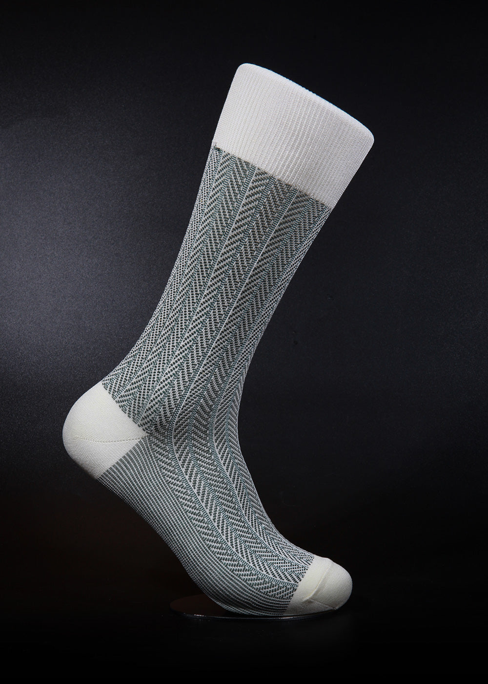 Men's Herringbone Socks - Ivory & Green