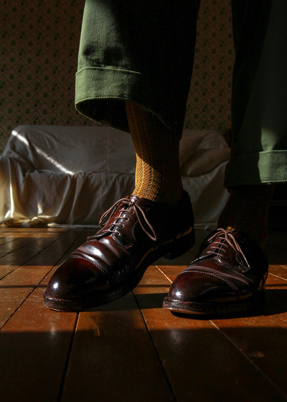 Men's Herringbone Socks - Mustard & Java