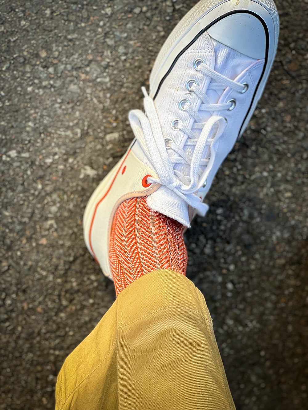 Men's Herringbone Socks - Orange & Ivory