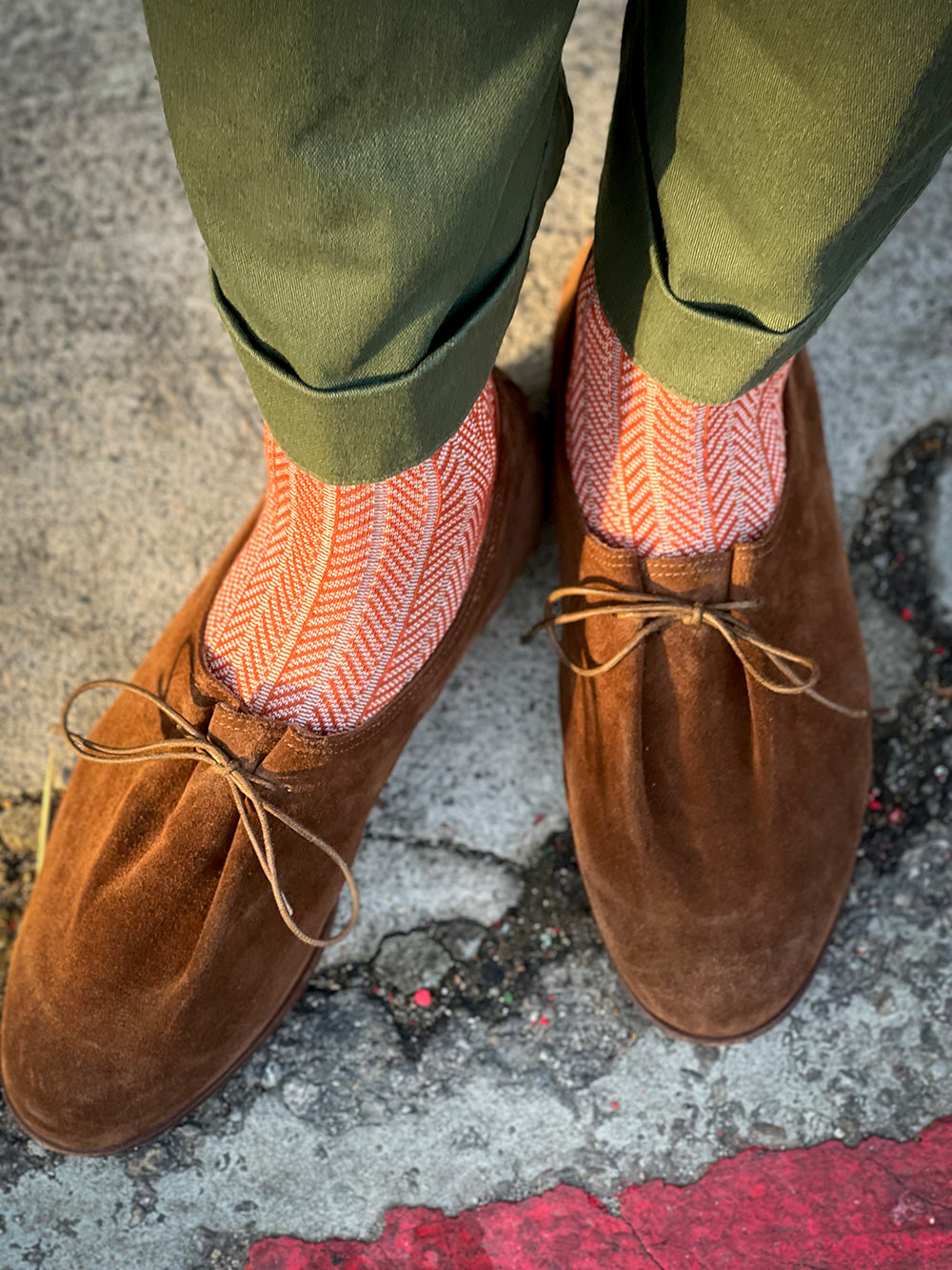 Men's Herringbone Socks - Orange & Ivory