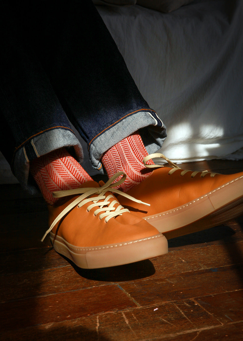 Men's Herringbone Socks - Orange & Ivory