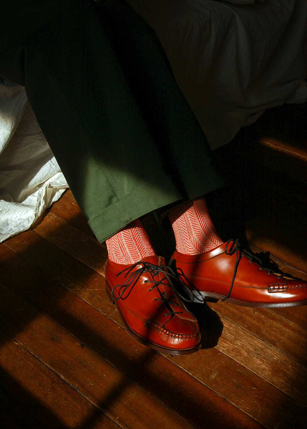 Men's Herringbone Socks - Orange & Ivory