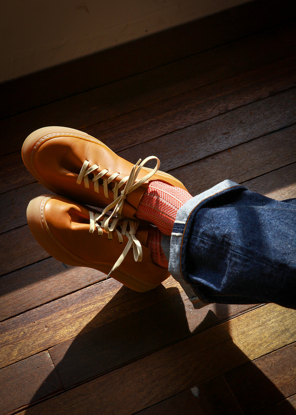 Men's Herringbone Socks - Orange & Ivory