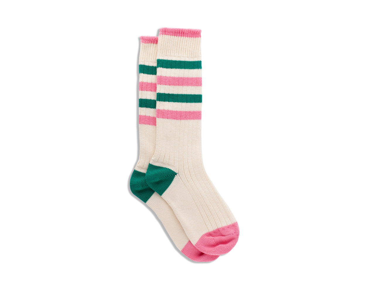 Women's Organic Cotton Striped Ribbed Socks - Vanilla Cream/PinkGreen