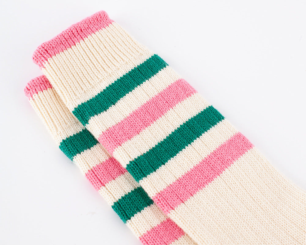 Women's Organic Cotton Striped Ribbed Socks - Vanilla Cream/PinkGreen
