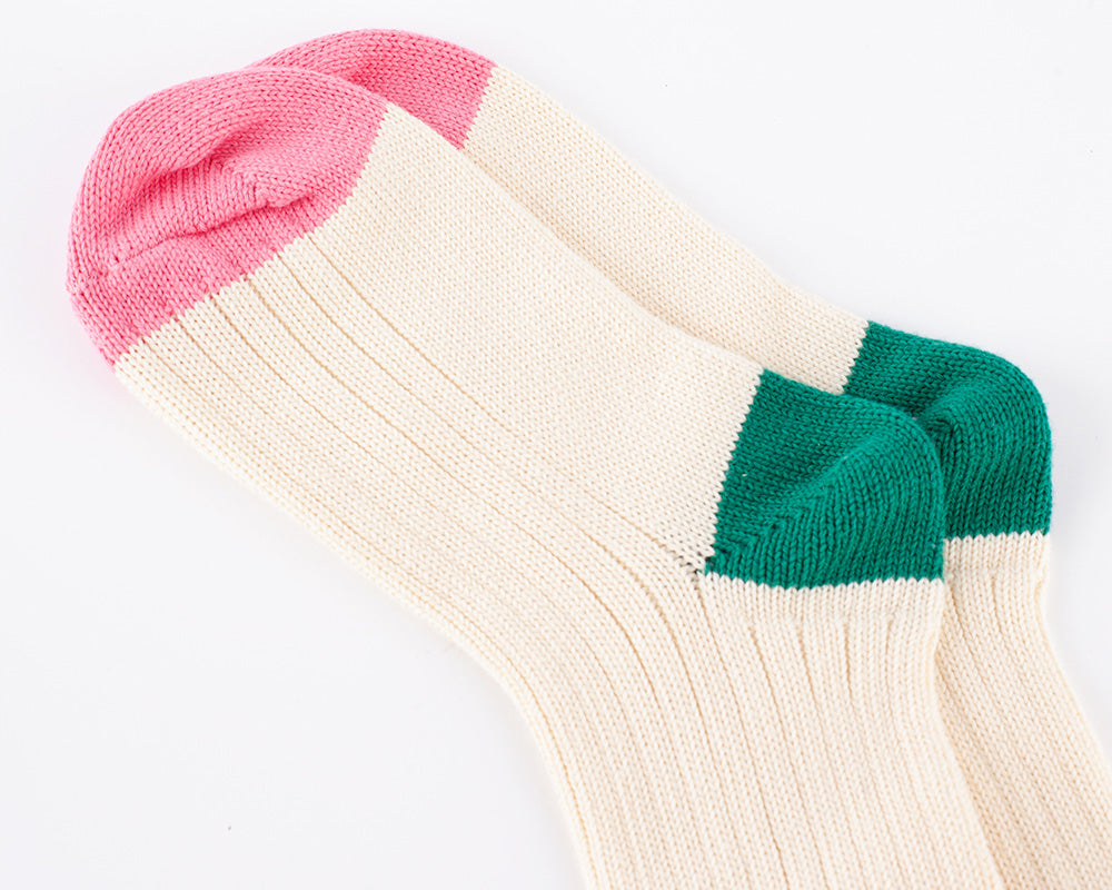 Women's Organic Cotton Striped Ribbed Socks - Vanilla Cream/PinkGreen
