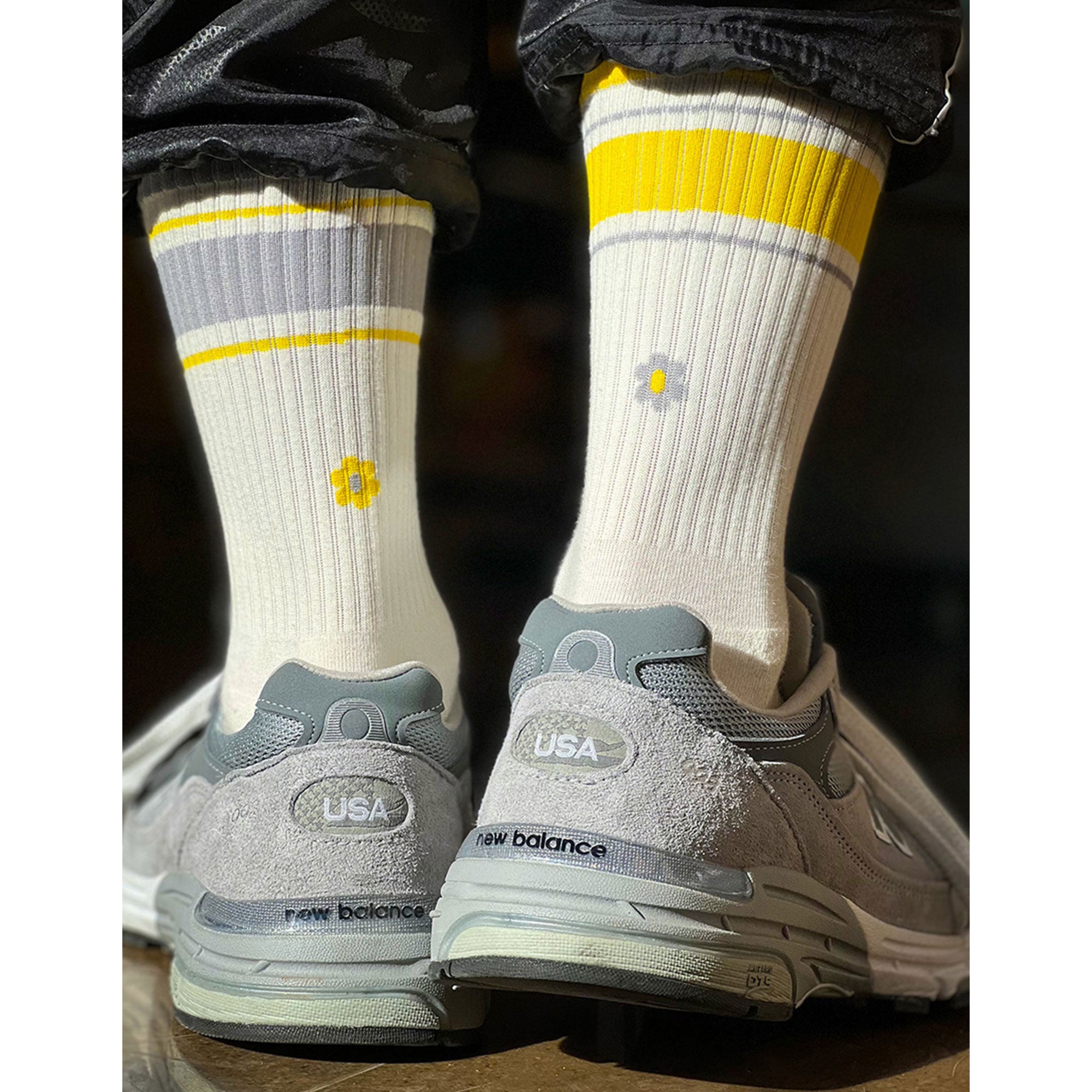 Men's Mismatched Vintage Stripe Socks - Yellow, Gray, & White