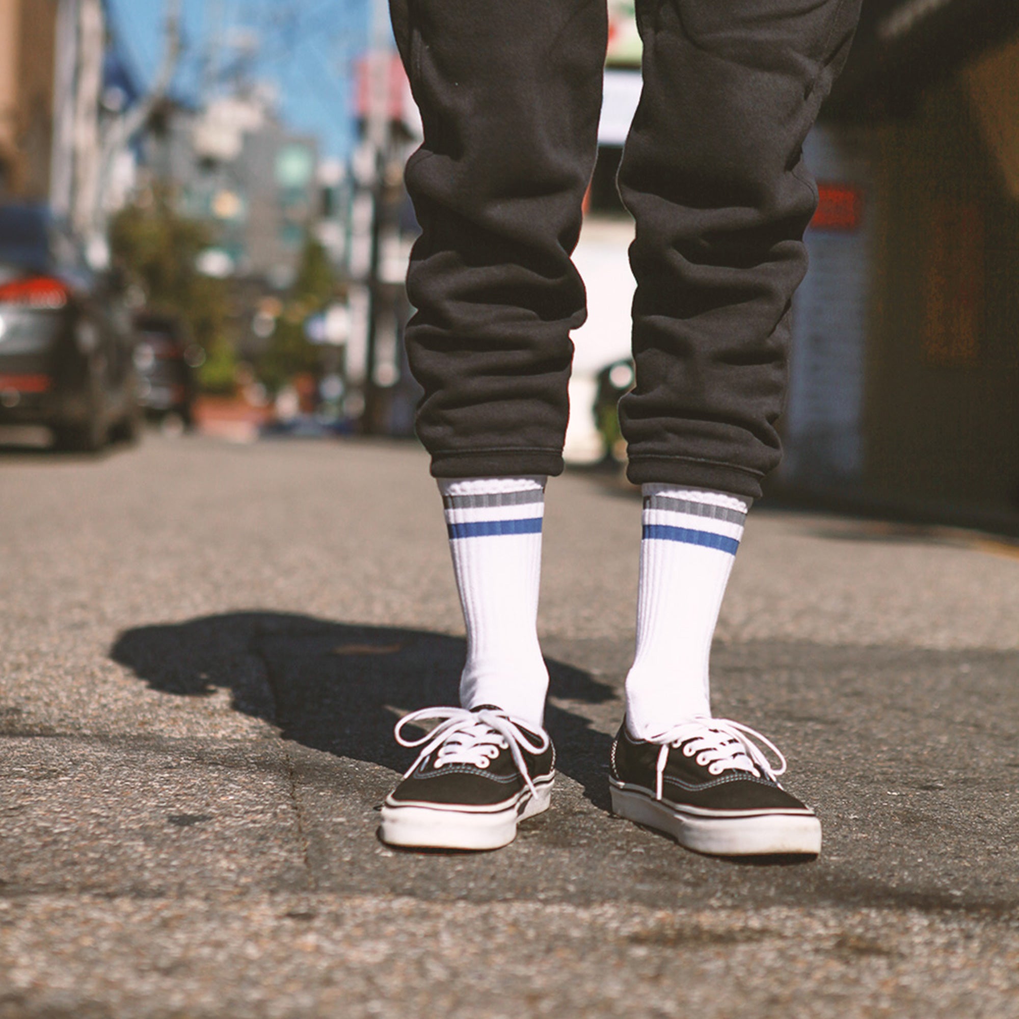 Women's Vintage Stripe Socks - Gray, Navy, & White