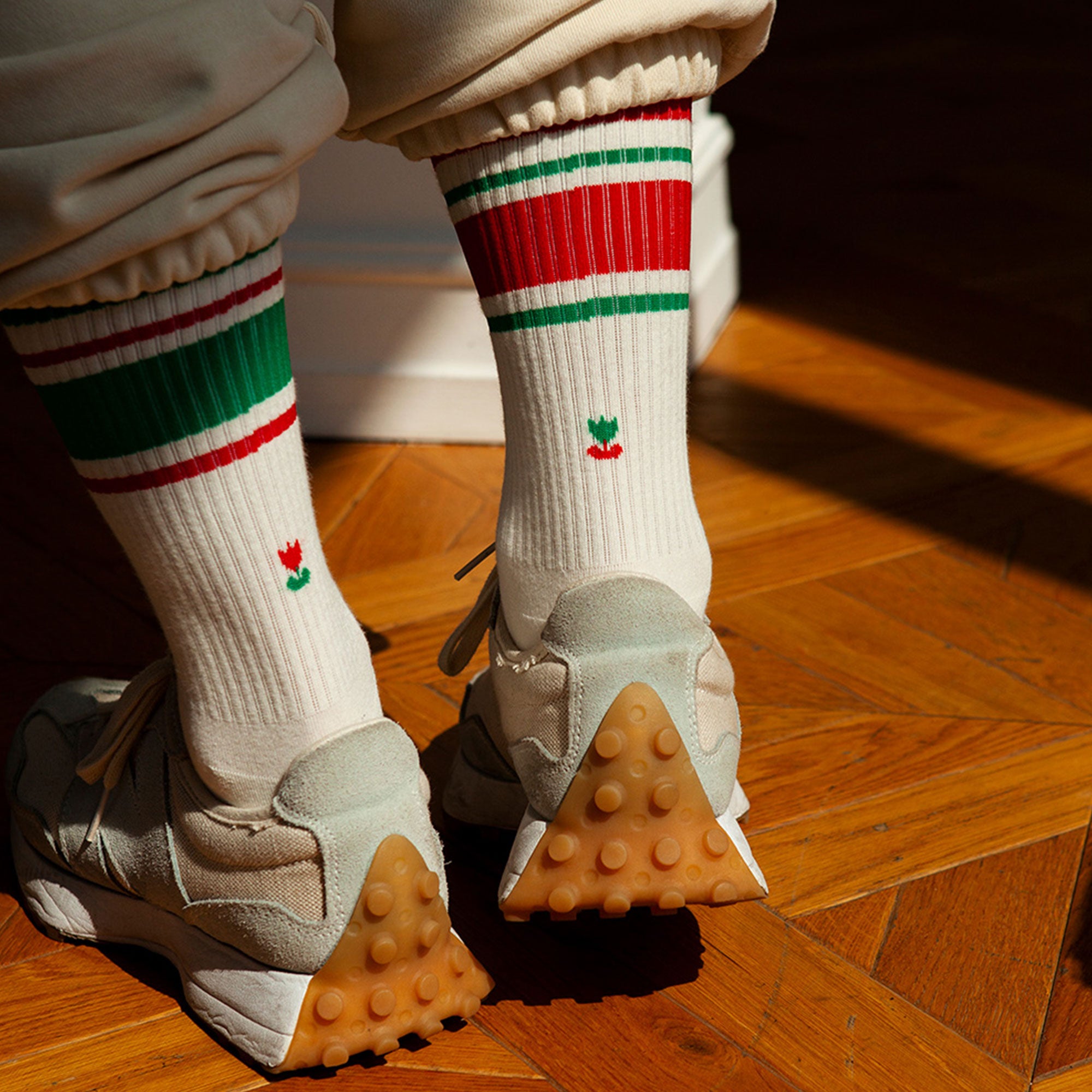 Women's Mismatched Vintage Stripe Socks - Red, Green, & White