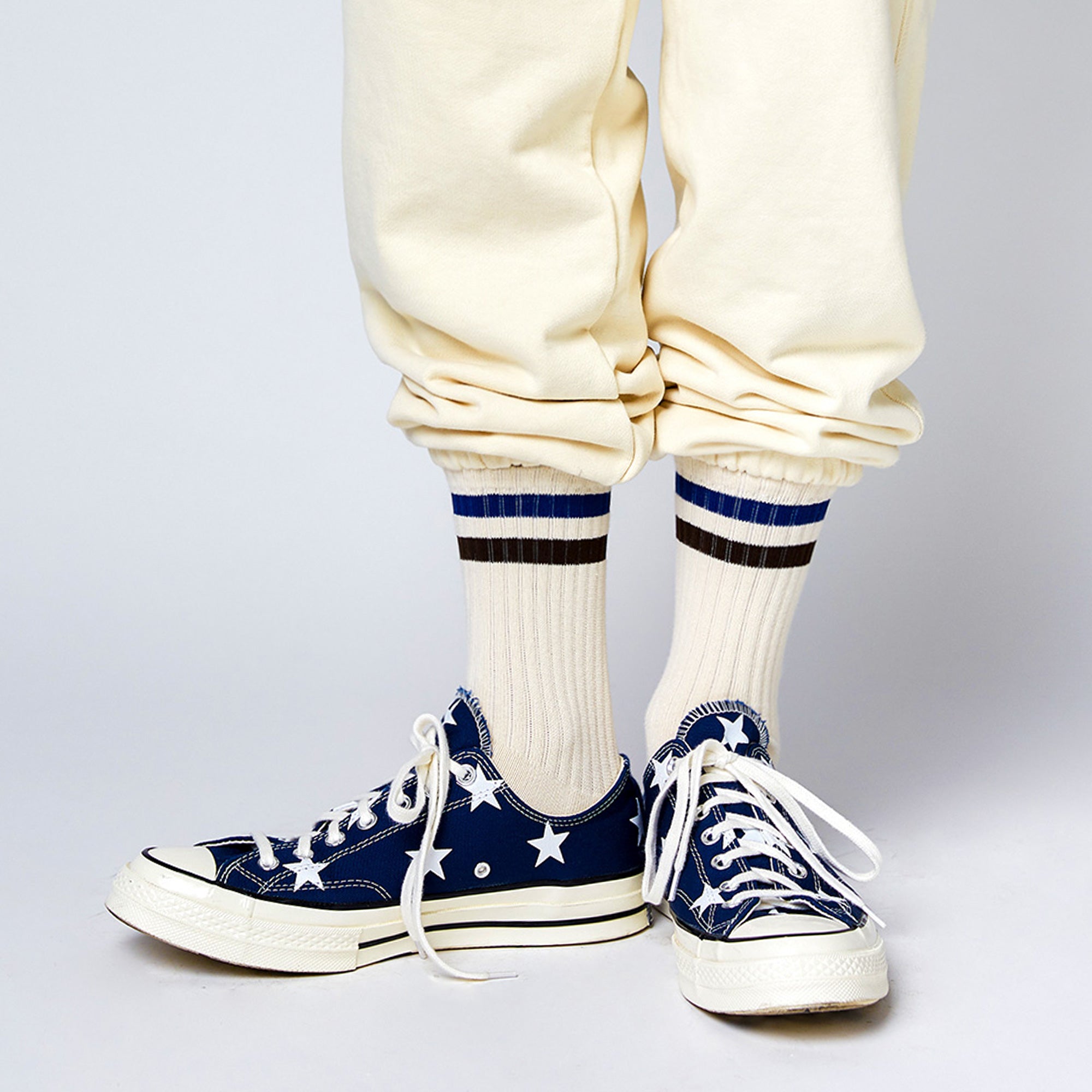 Women's Vintage Stripe Socks - Navy, Brown, & Cream