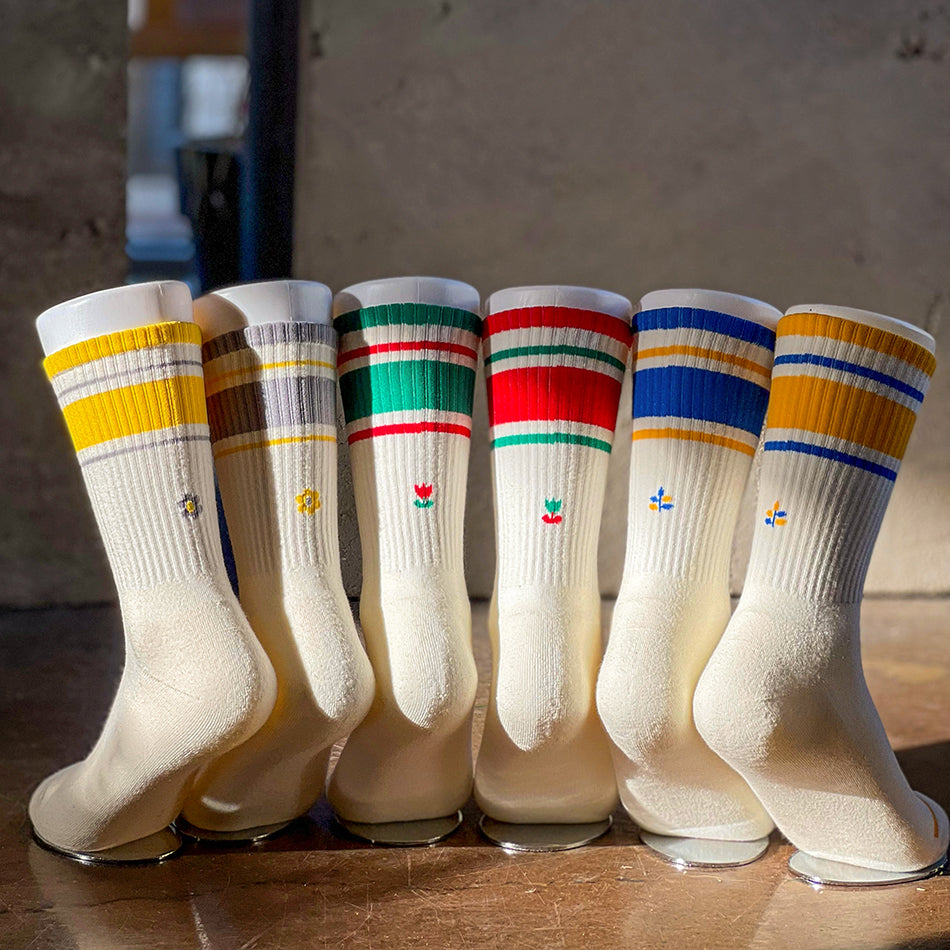 Men's Mismatched Vintage Stripe Socks - Blue, Yellow, & White