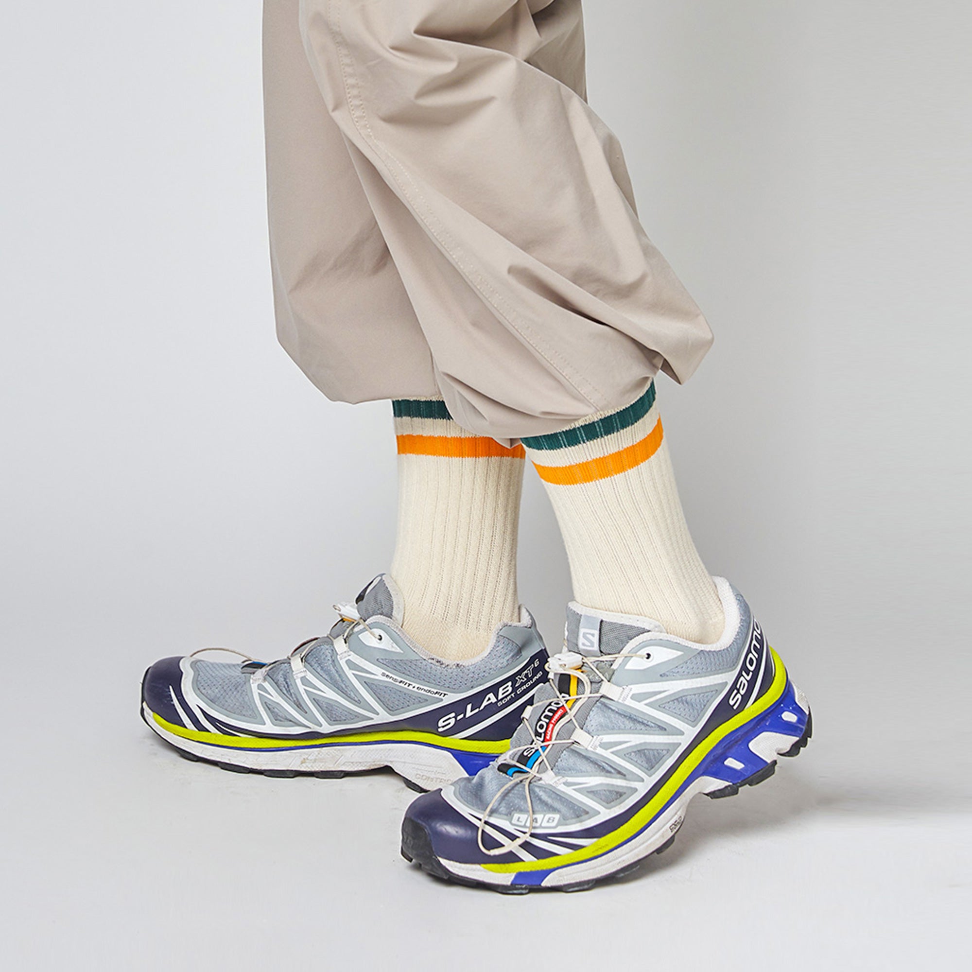 Men's Vintage Stripe Socks - Green, Orange, and Cream
