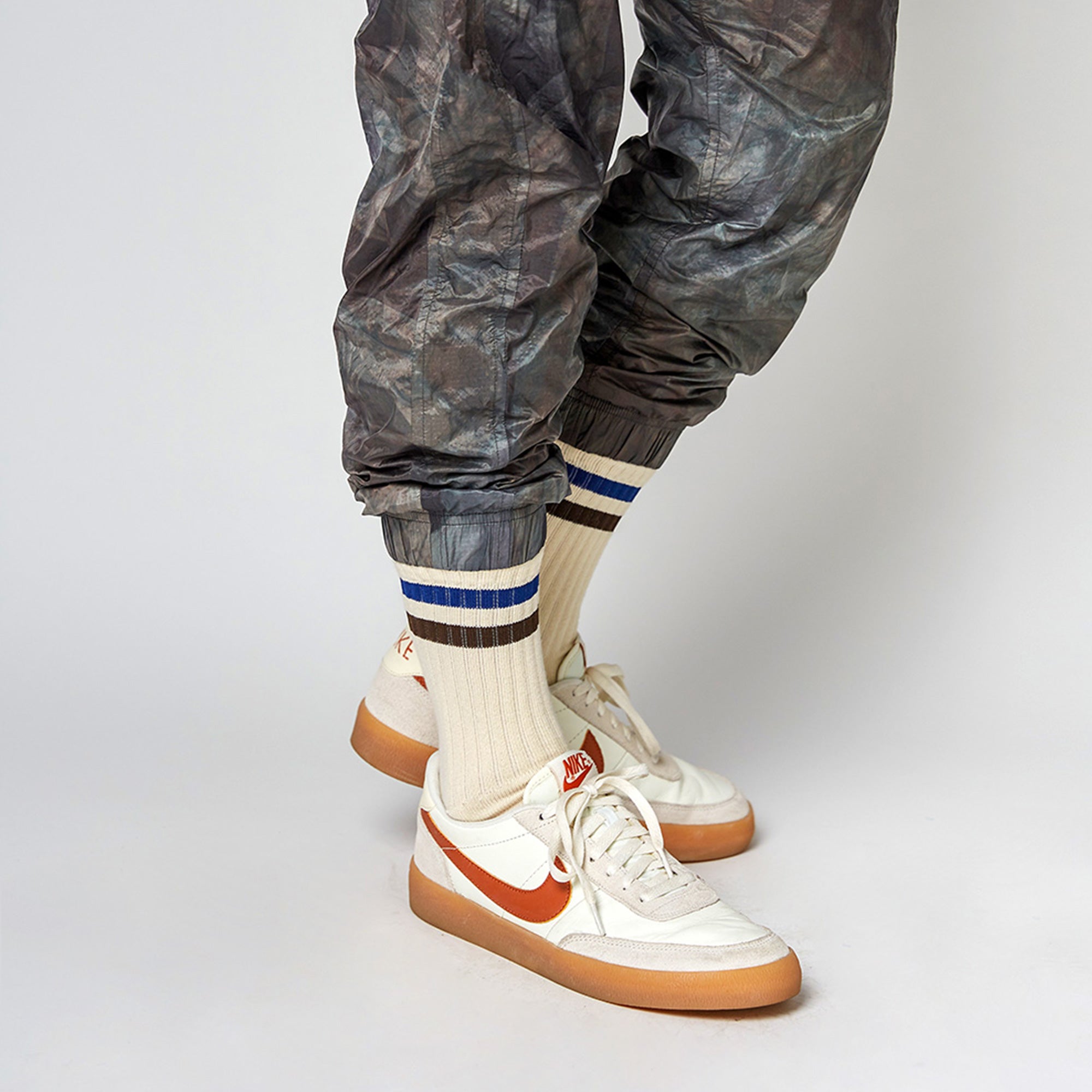 Women's Vintage Stripe Socks - Navy, Brown, & Cream