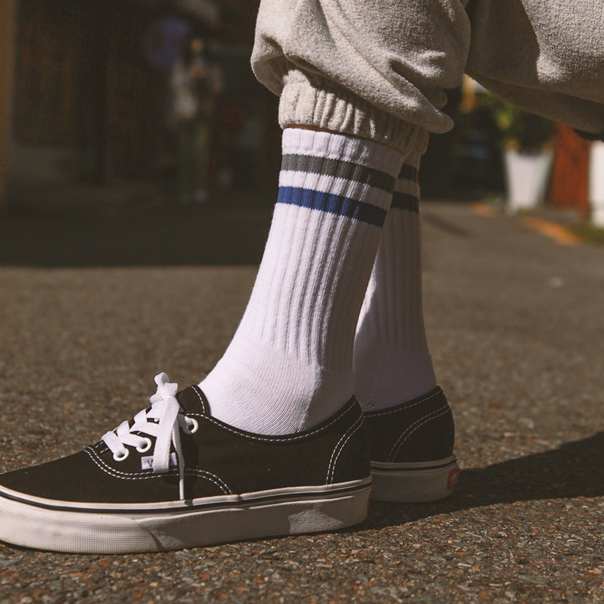 Women's Vintage Stripe Socks - Gray, Navy, & White