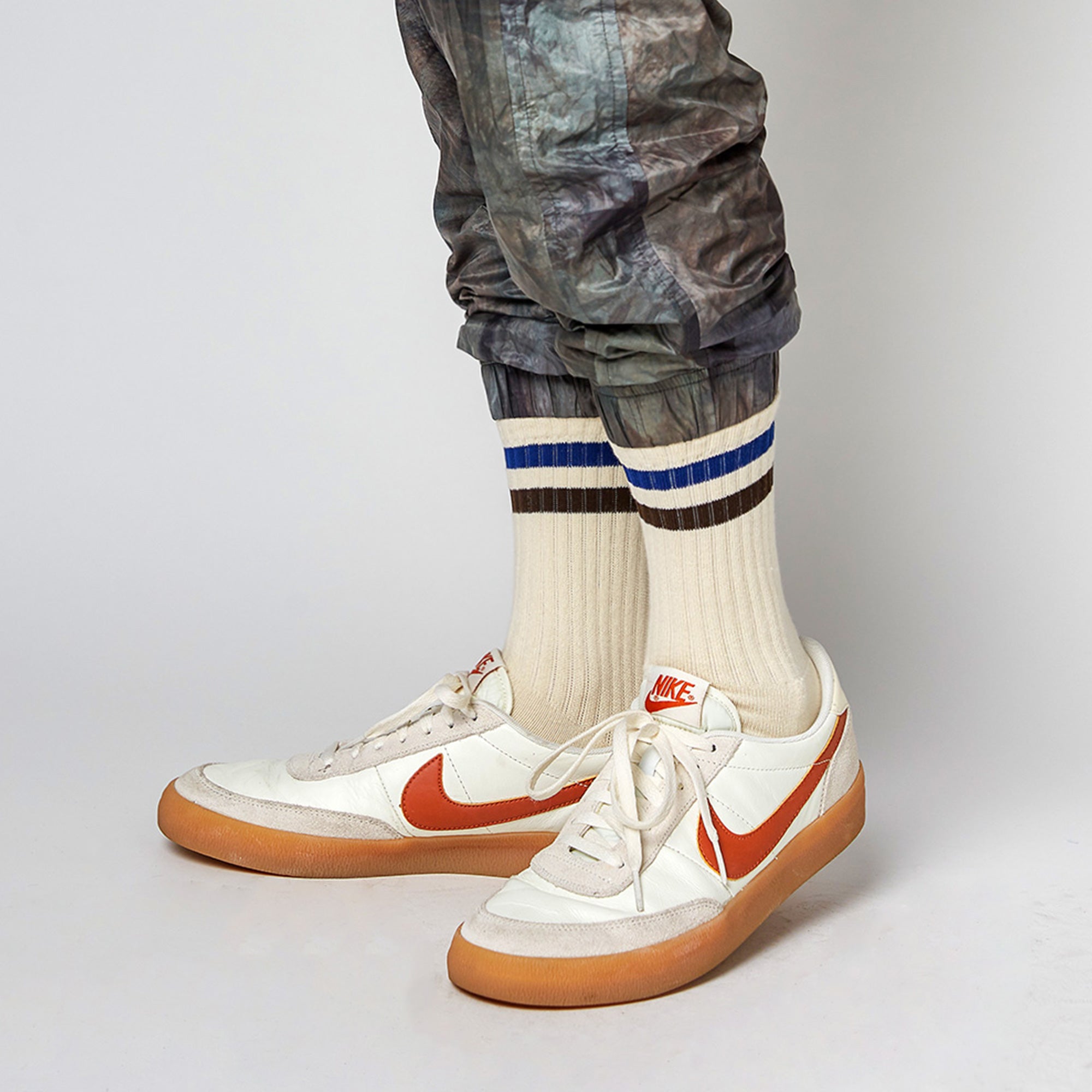 Women's Vintage Stripe Socks - Navy, Brown, & Cream