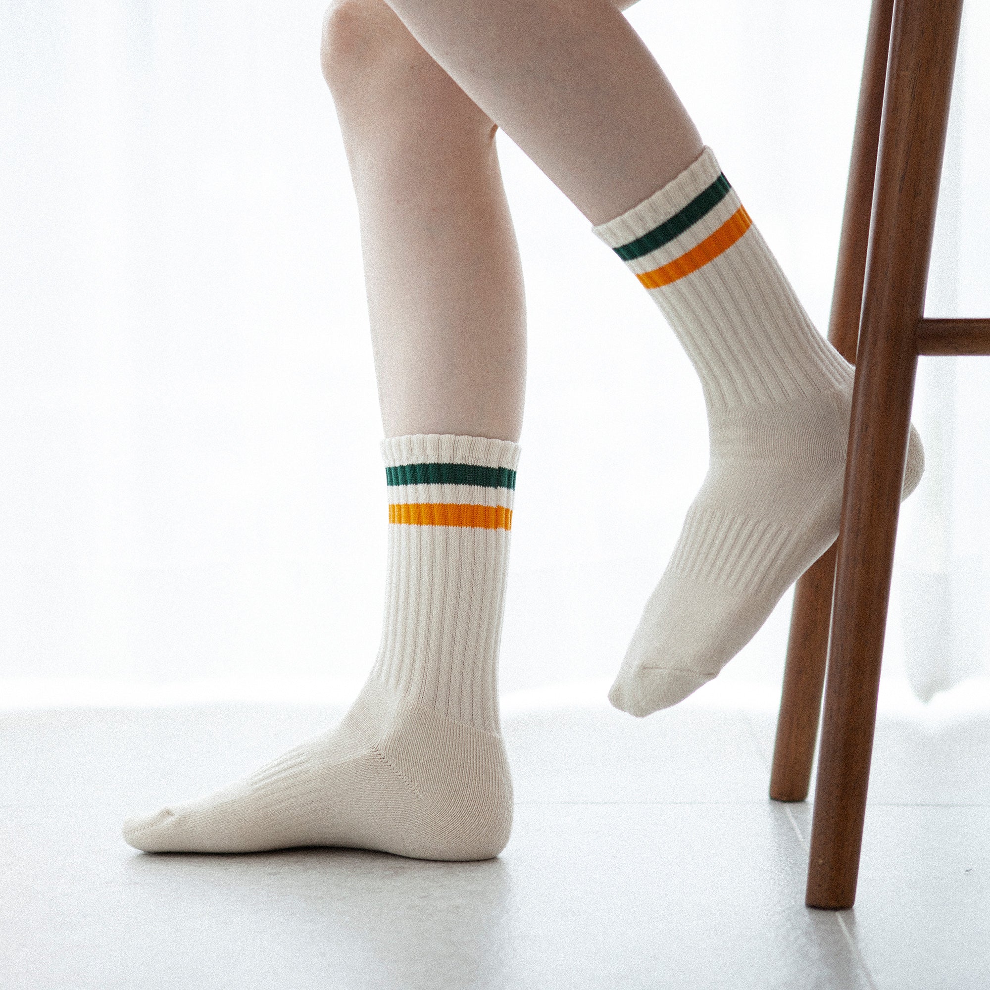 Men's Vintage Stripe Socks - Green, Orange, and Cream