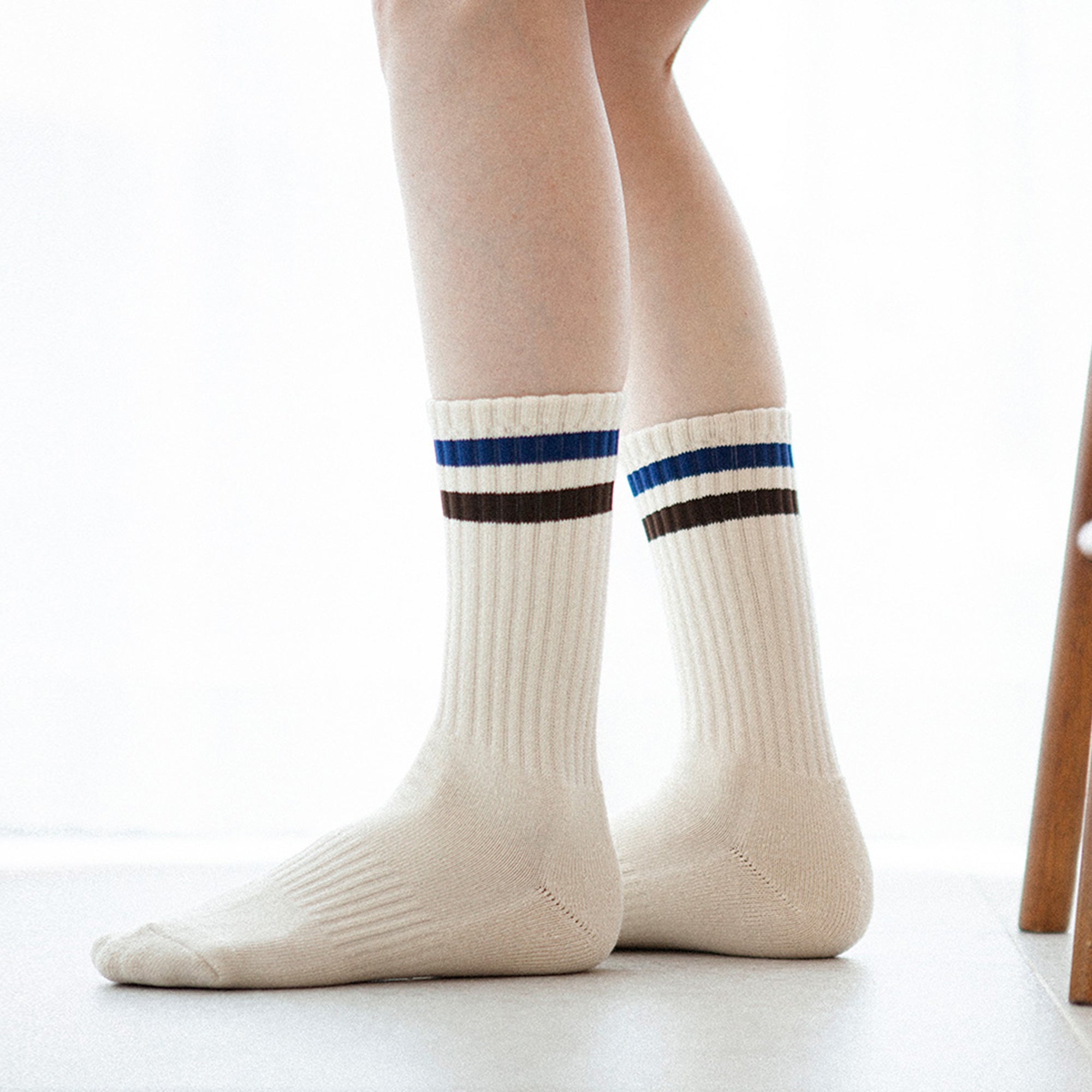 Women's Vintage Stripe Socks - Navy, Brown, & Cream