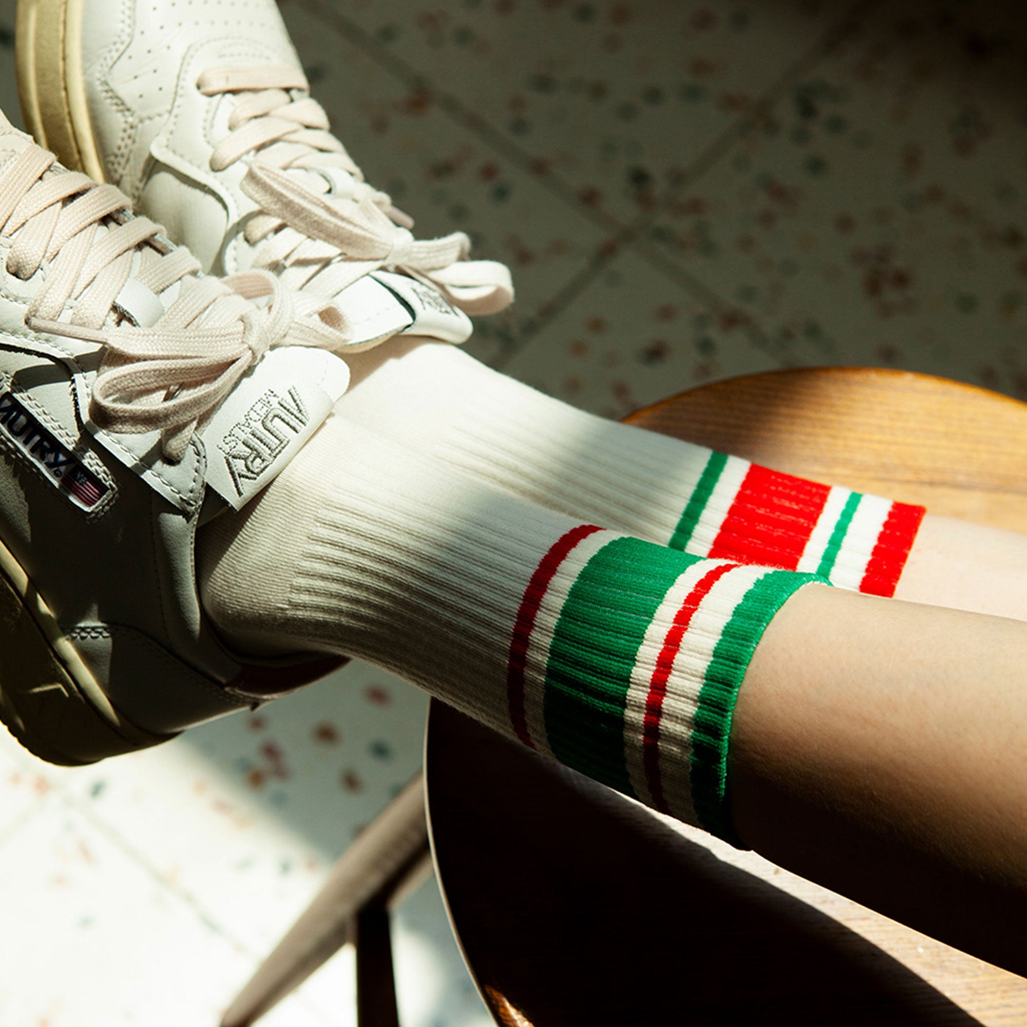 Women's Mismatched Vintage Stripe Socks - Red, Green, & White