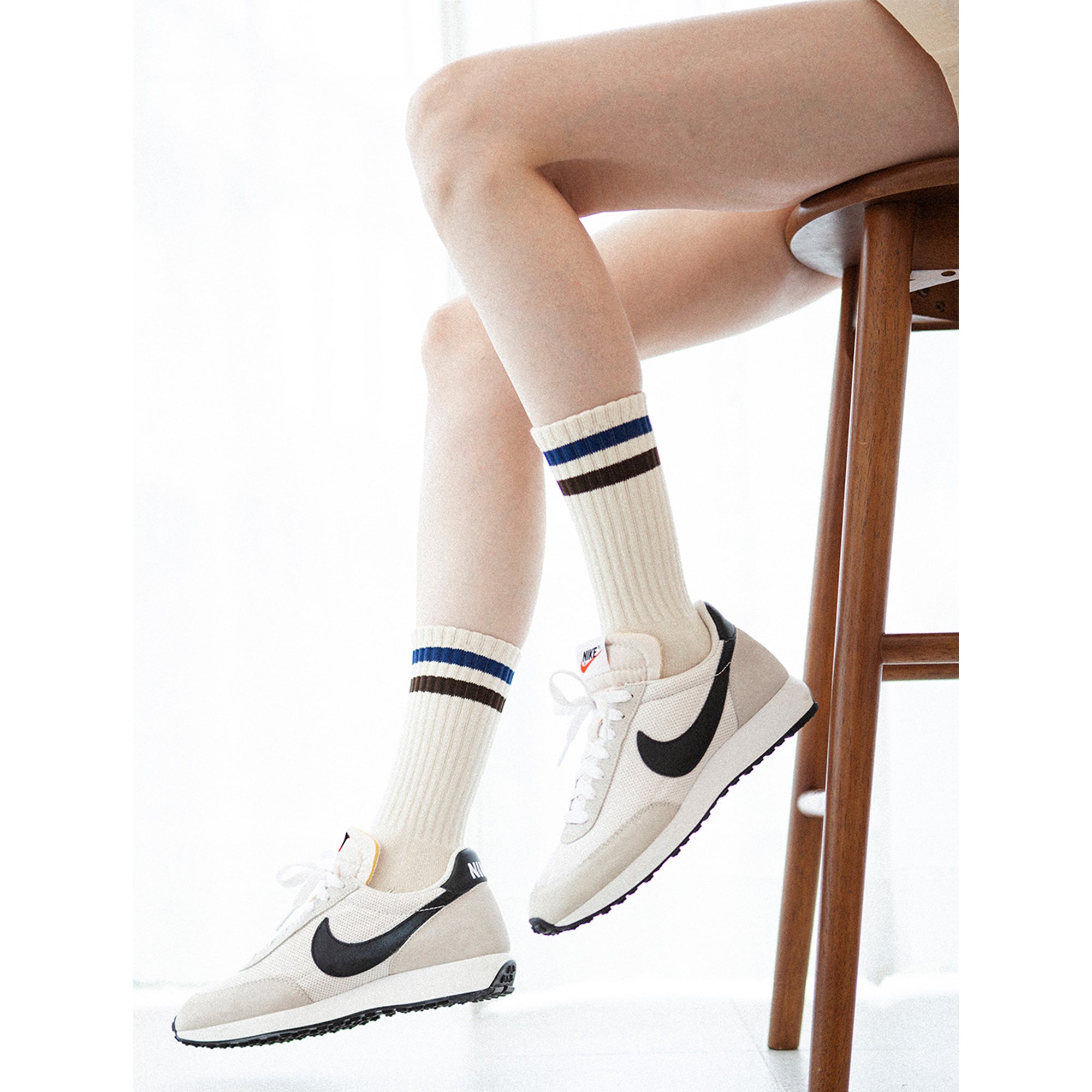 Women's Vintage Stripe Socks - Navy, Brown, & Cream